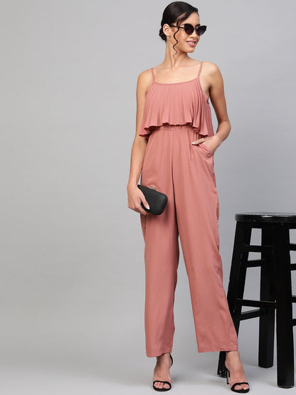 Women's Baked Pink Pleated Palazzo Jumpsuit