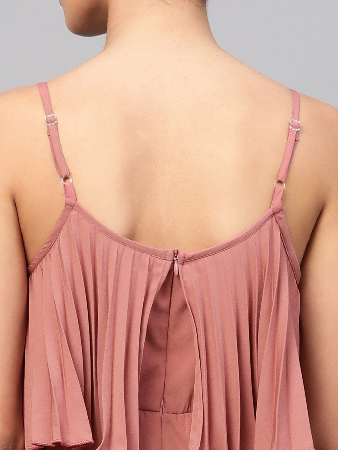 Women's Baked Pink Pleated Palazzo Jumpsuit