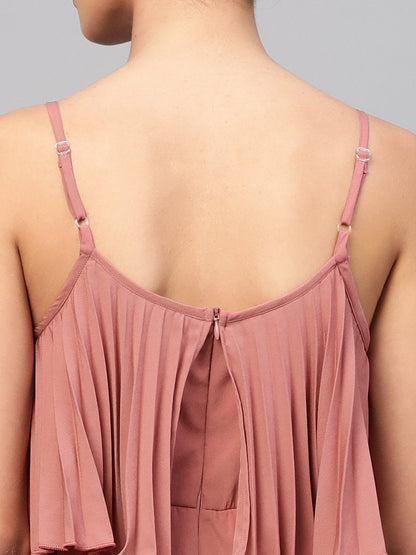Women's Baked Pink Pleated Palazzo Jumpsuit