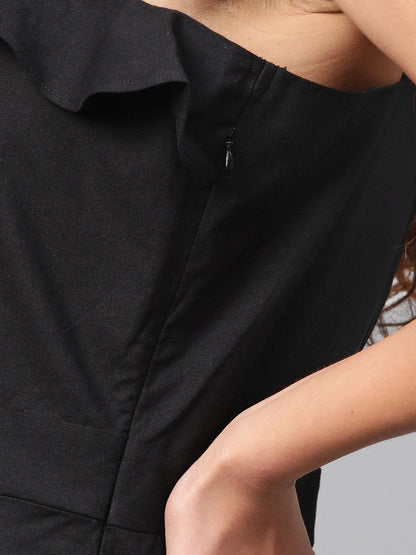 Women's Black Strappy Button Detail Jumpsuit