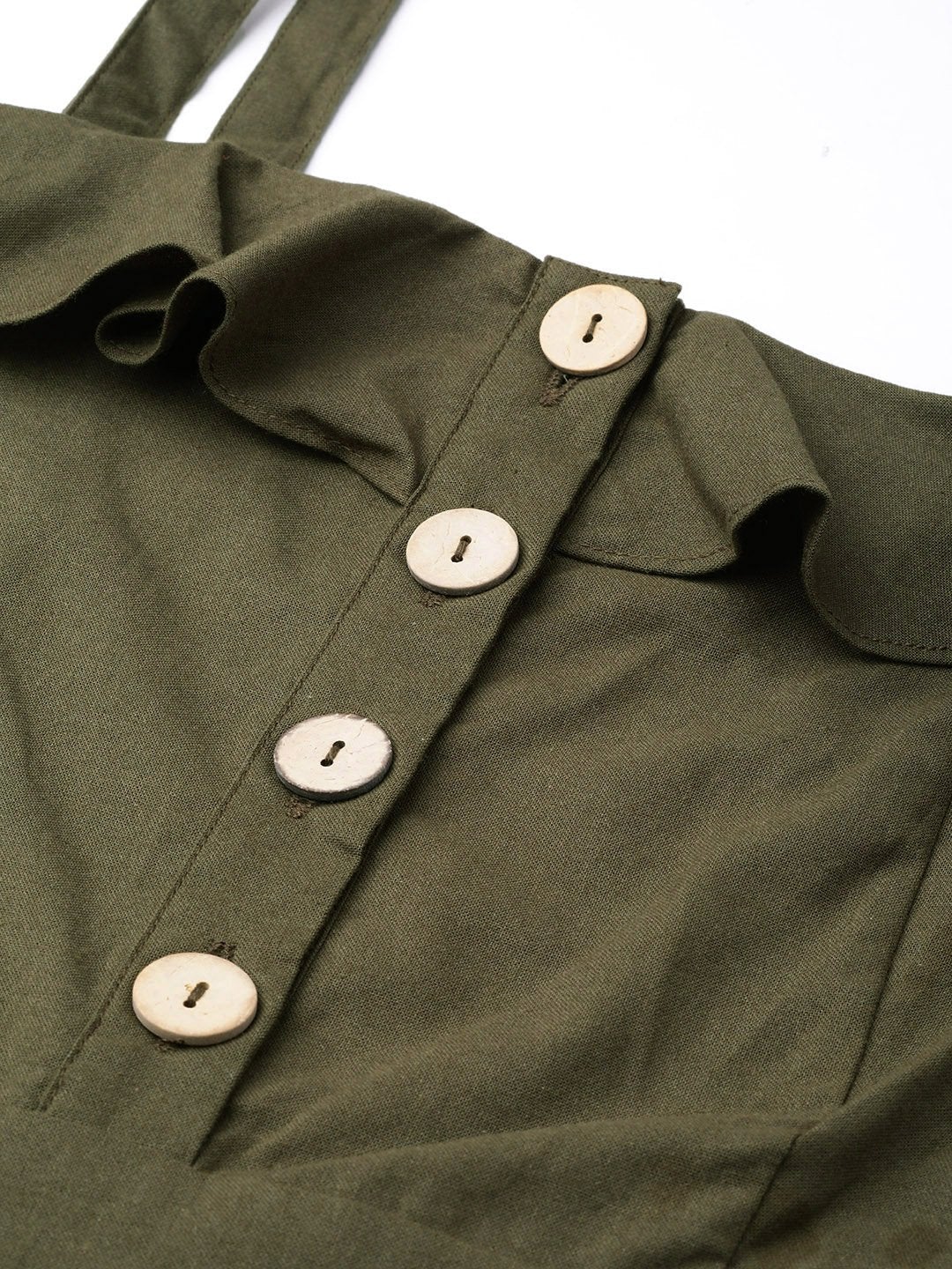 Women's Olive Strappy Button Detail Jumpsuit
