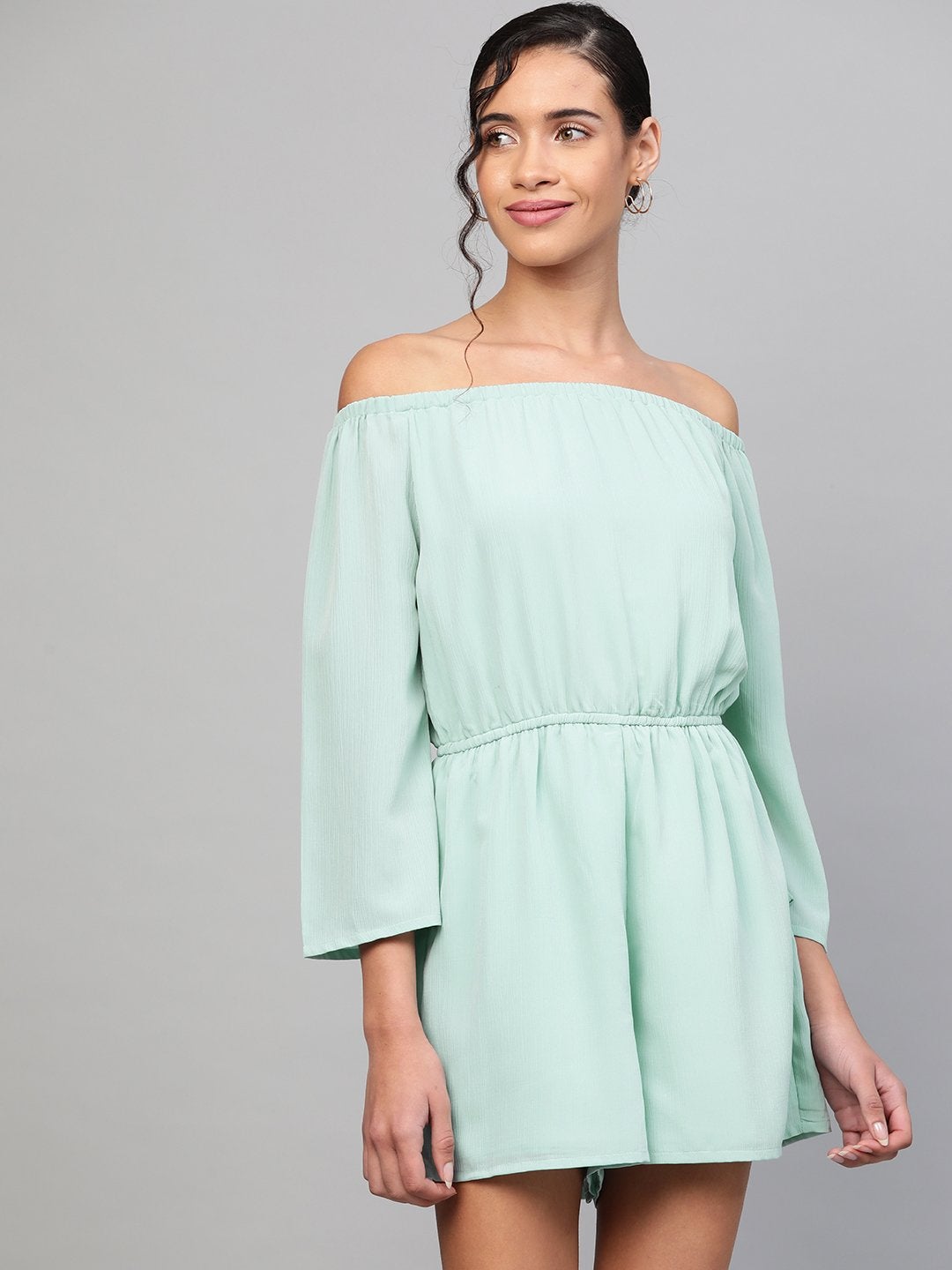 Women's Sea Green Off Shoulder Romper