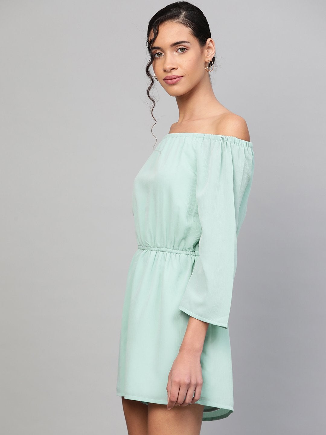 Women's Sea Green Off Shoulder Romper