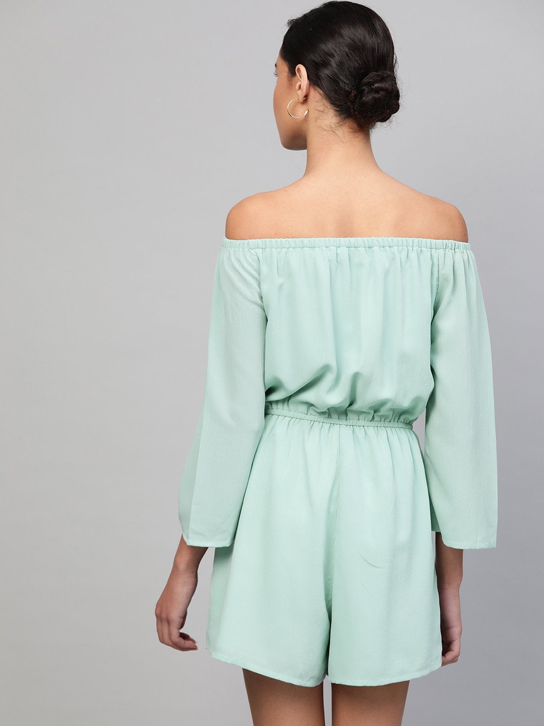 Women's Sea Green Off Shoulder Romper