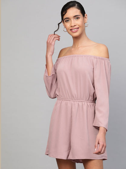 Women's Baked Pink Off Shoulder Romper
