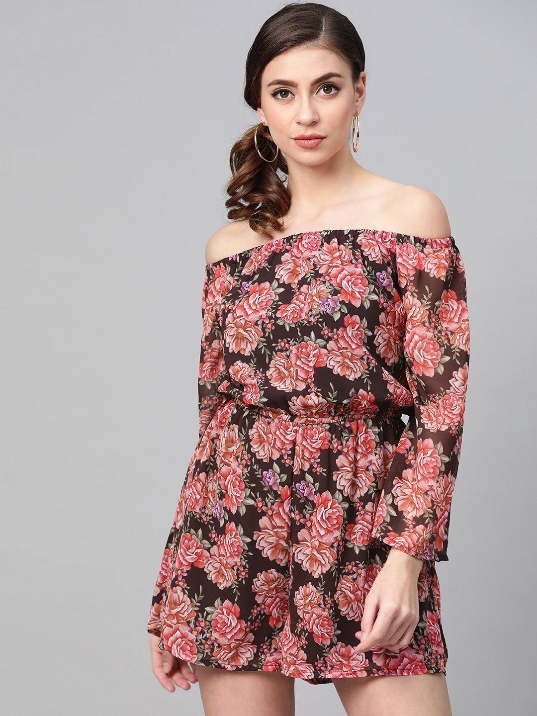 Women's Black Floral Off Shoulder Romper