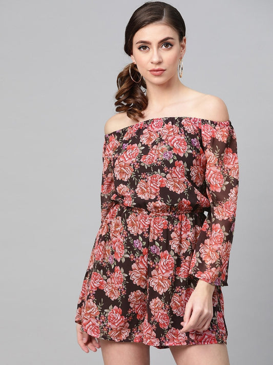 Women's Black Floral Off Shoulder Romper