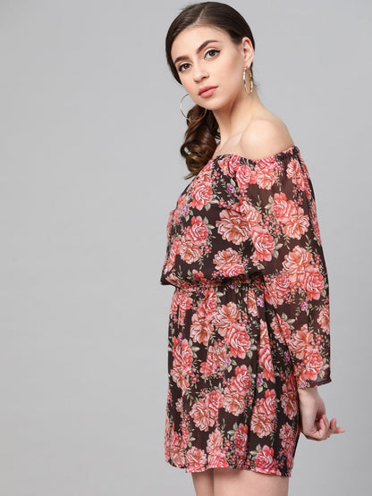 Women's Black Floral Off Shoulder Romper