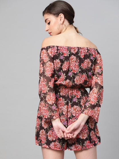 Women's Black Floral Off Shoulder Romper