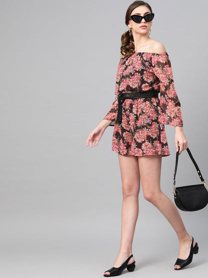 Women's Black Floral Off Shoulder Romper
