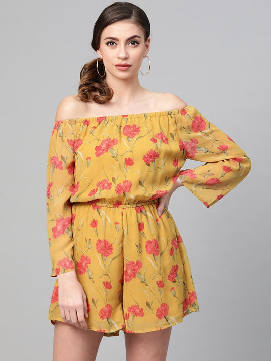 Women's Mustard Floral Off Shoulder Romper