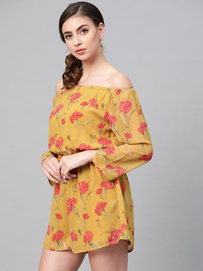 Women's Mustard Floral Off Shoulder Romper