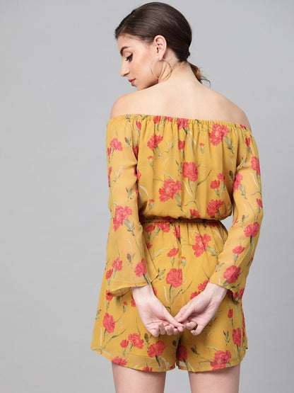 Women's Mustard Floral Off Shoulder Romper