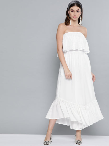 Women's White Schiffli Off Shoulder Jumpsuit