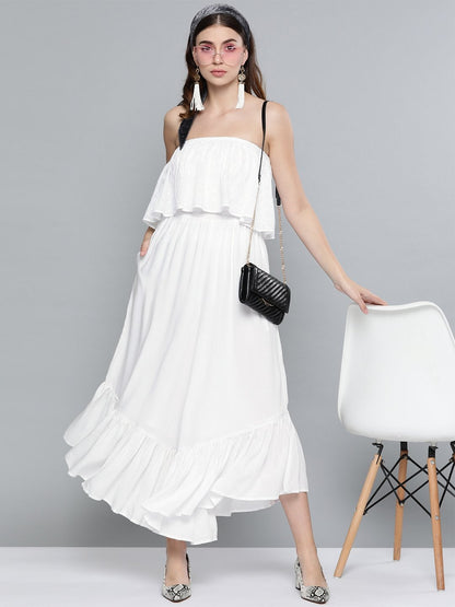Women's White Schiffli Off Shoulder Jumpsuit