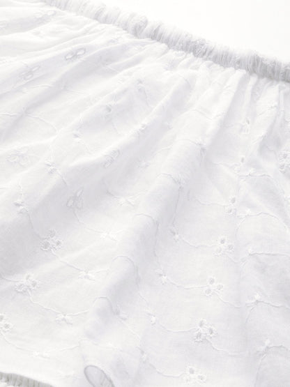 Women's White Schiffli Off Shoulder Jumpsuit