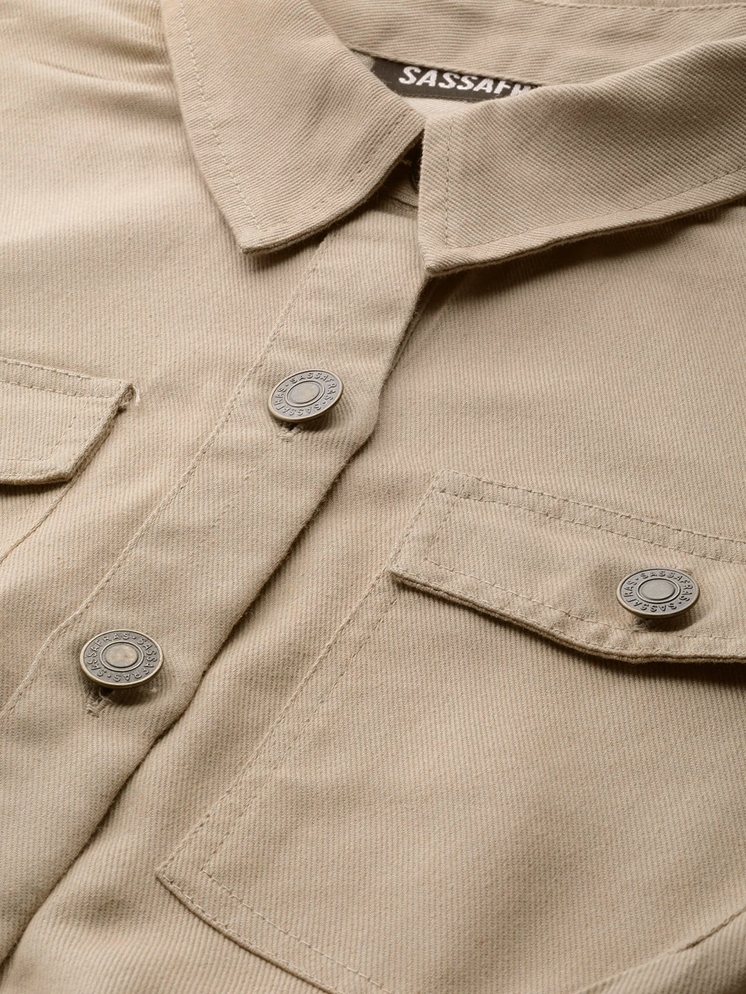 Women's Beige Belted Twill Tapered Jumpsuit