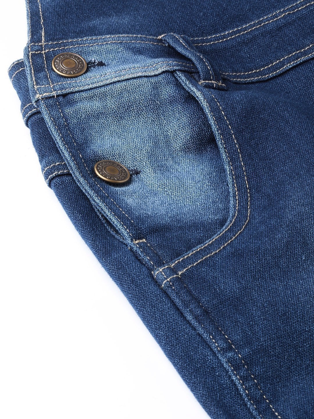 Women's Blue Bleach Wash Stretch Denim Dungaree
