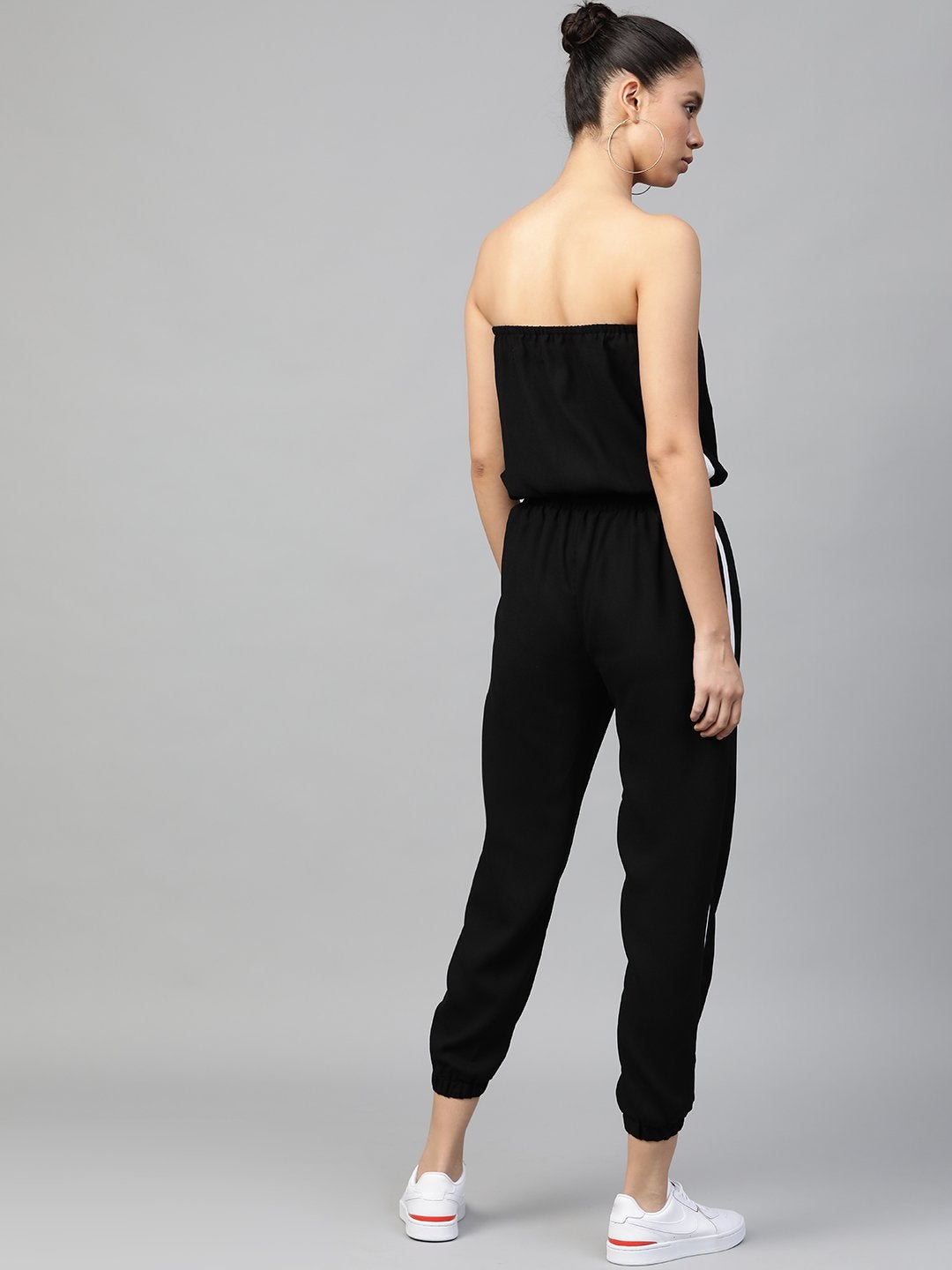 Women's Black Side Tape Tube Bardot Jumpsuit