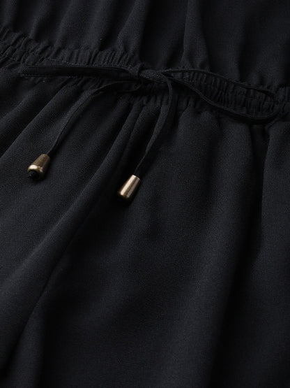Women's Black Side Tape Tube Bardot Jumpsuit