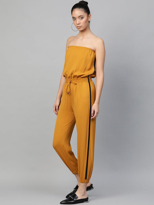 Women's Mustard Side Tape Tube Bardot Jumpsuit