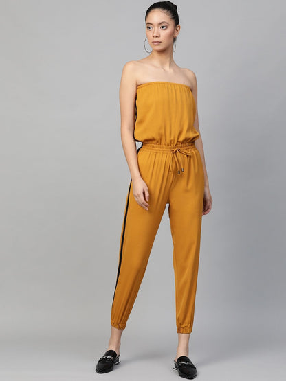 Women's Mustard Side Tape Tube Bardot Jumpsuit