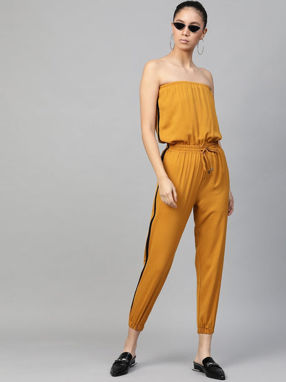 Women's Mustard Side Tape Tube Bardot Jumpsuit