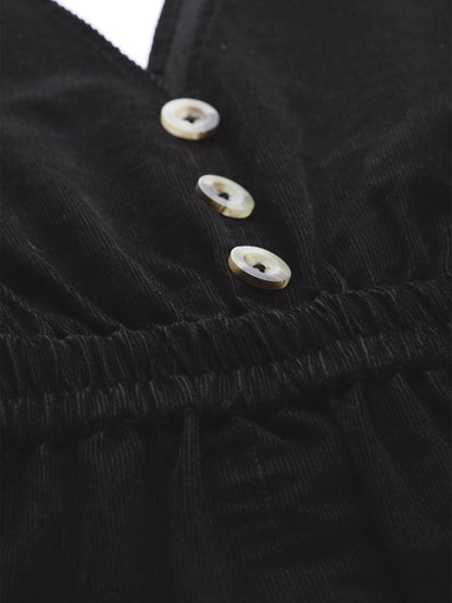 Women's Black Corduroy Buttoned Dungaree