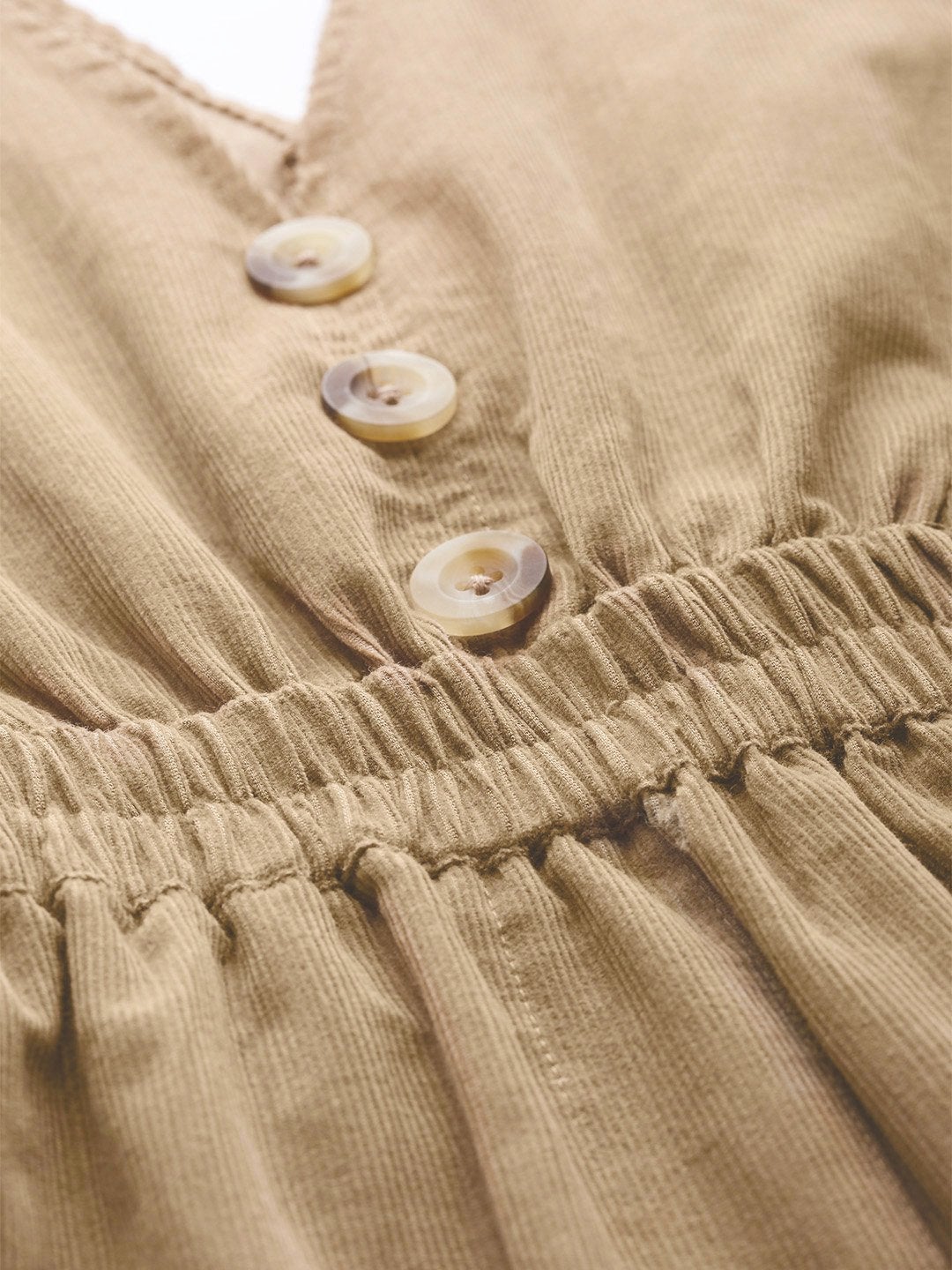 Women's Beige Corduroy Buttoned Dungaree