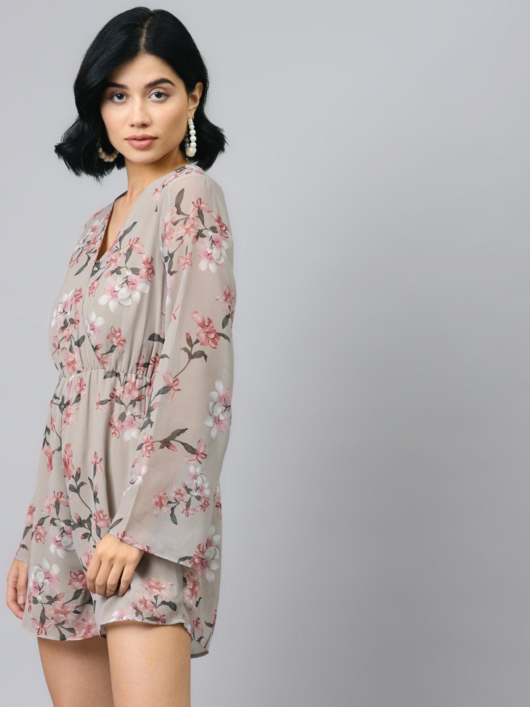 Women's Olive Floral Wrap Romper