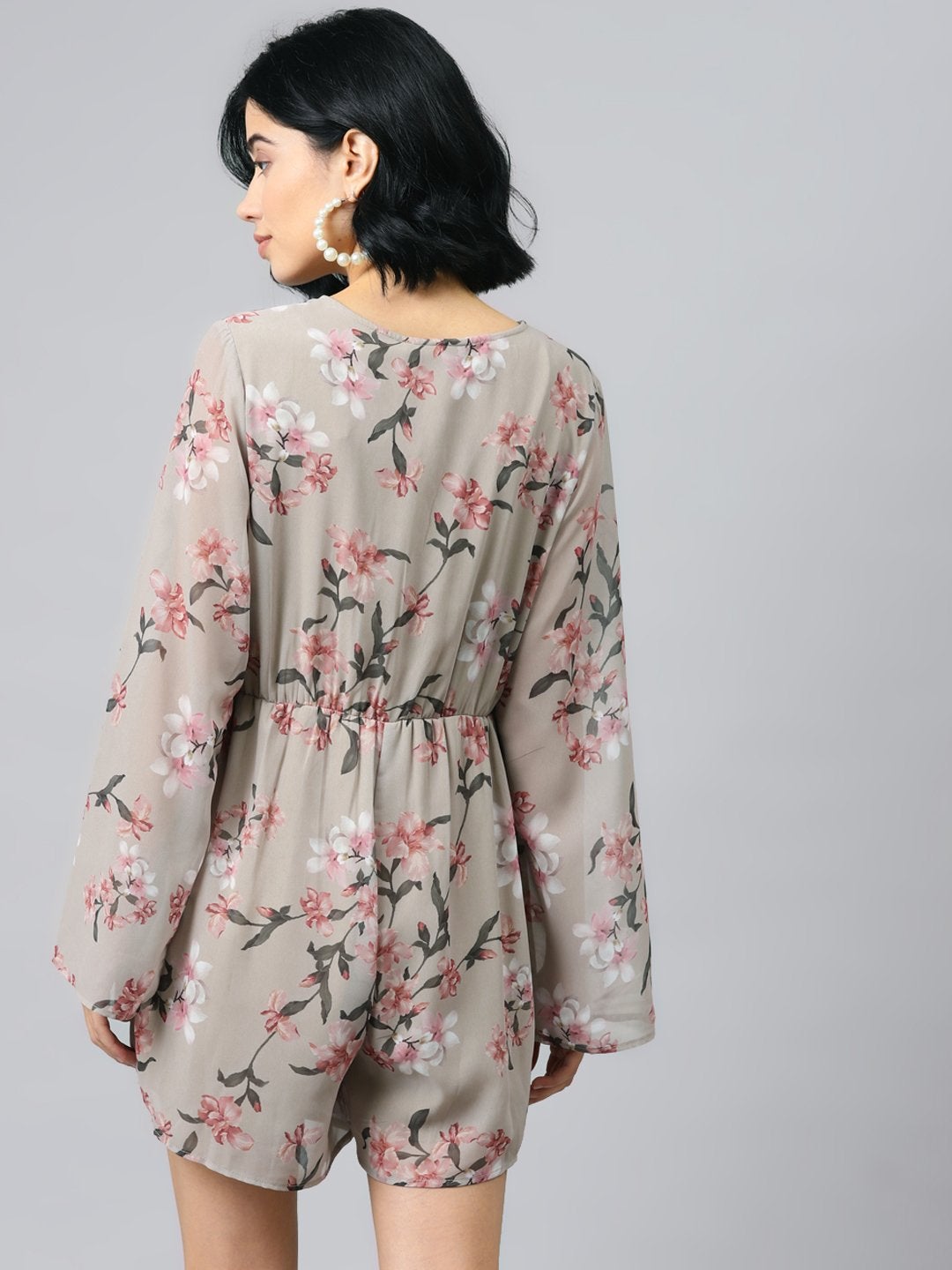 Women's Olive Floral Wrap Romper