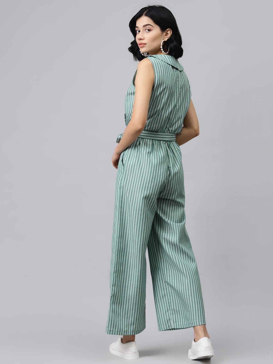 Women's Green Stripes Wrap Jumpsuit