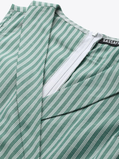 Women's Green Stripes Wrap Jumpsuit