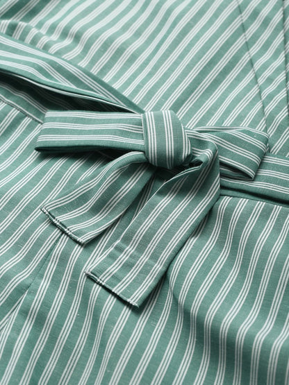 Women's Green Stripes Wrap Jumpsuit