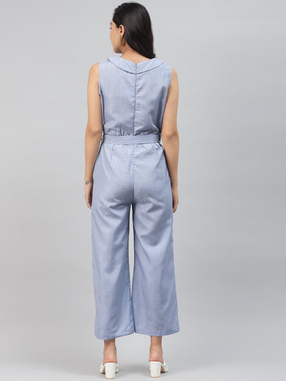 Women's Blue Stripes Wrap Jumpsuit