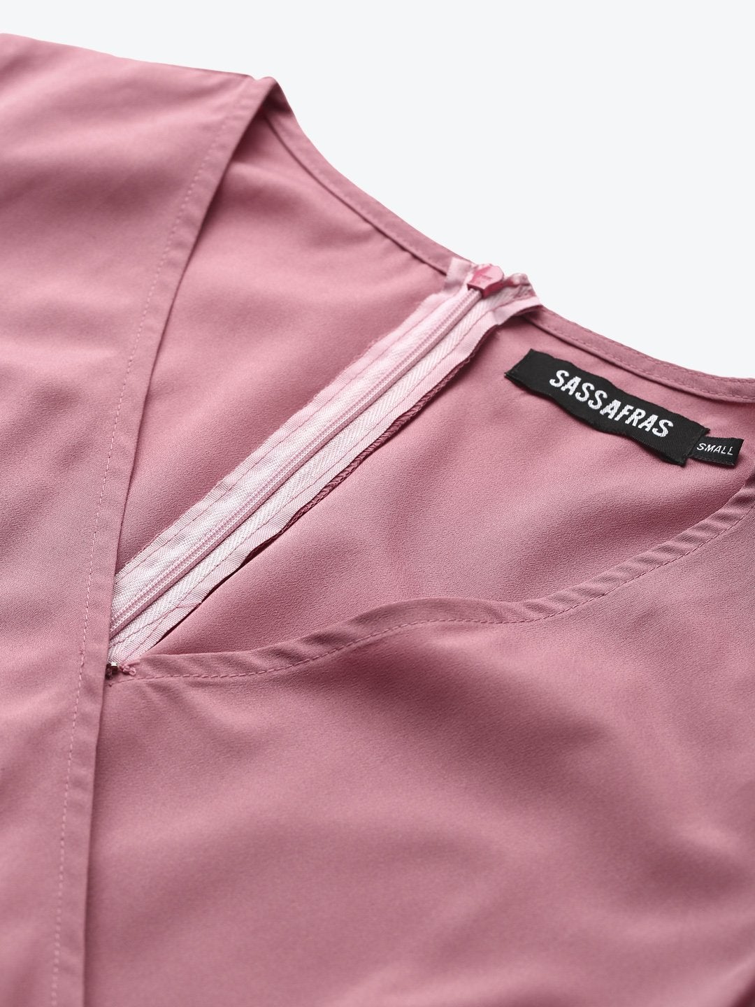 Women's Baked Pink Wrap Pleated Sleeves Jumpsuit