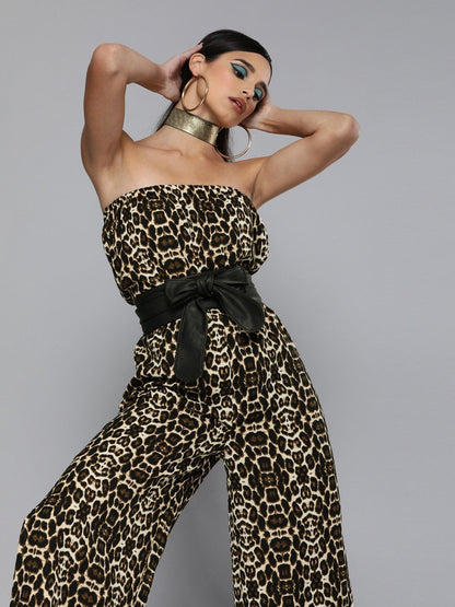 Women's Black Cheetah Tube Jumpsuit