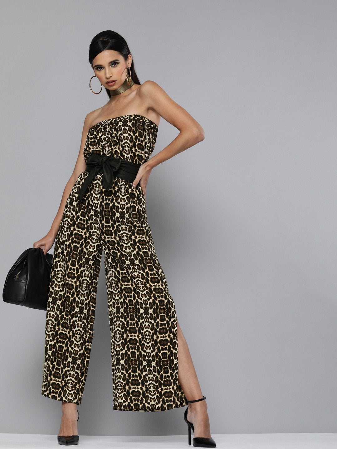 Women's Black Cheetah Tube Jumpsuit