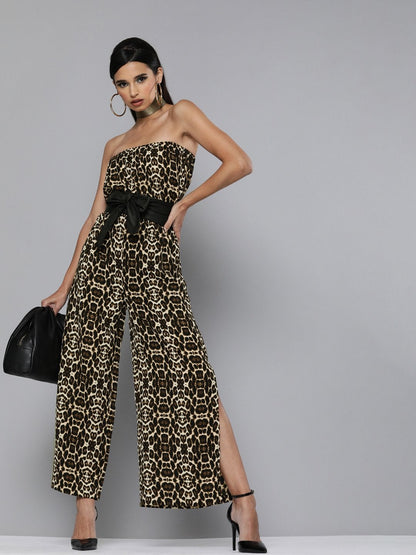 Women's Black Cheetah Tube Jumpsuit