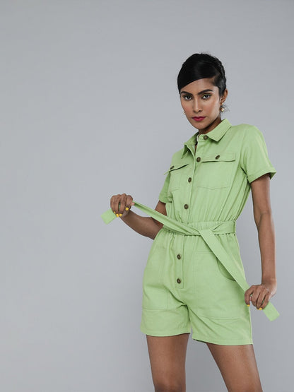 Women's Mint Green Belted Romper