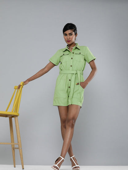Women's Mint Green Belted Romper