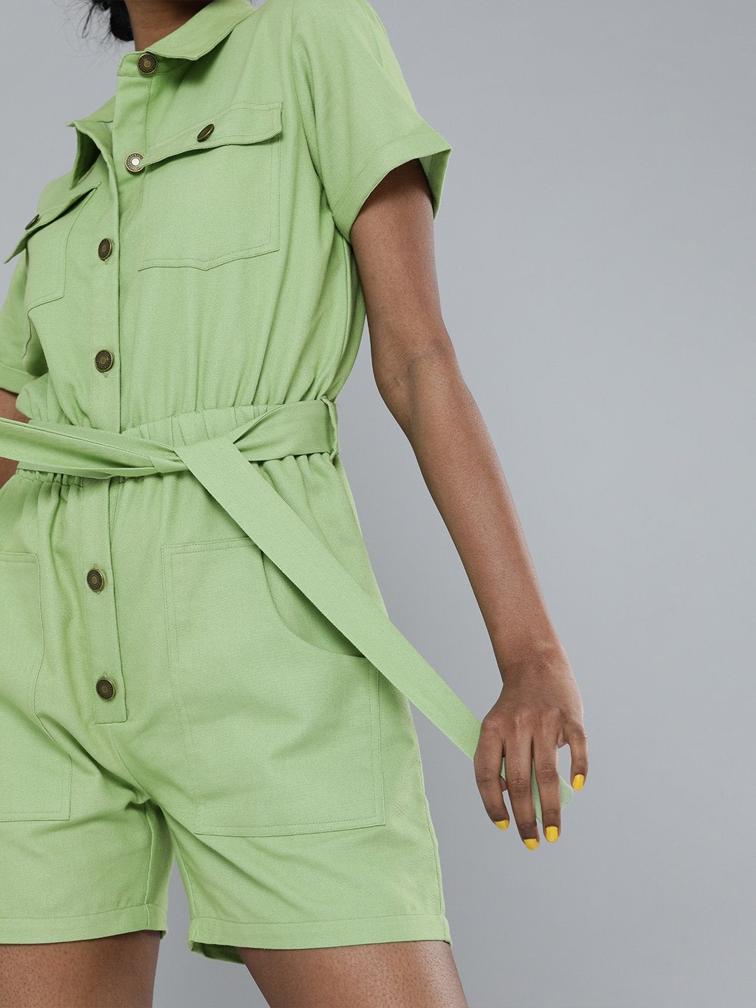 Women's Mint Green Belted Romper