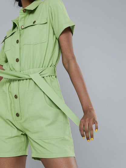 Women's Mint Green Belted Romper