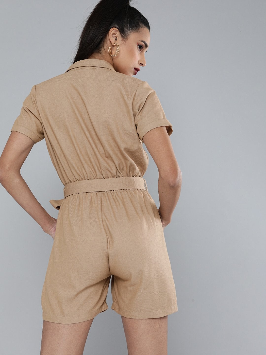 Women's Khaki Belted Romper