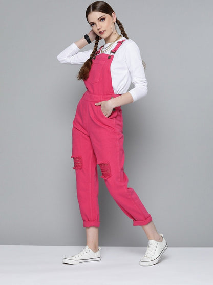 Women's Fuchsia Slouchy Denim Dungaree