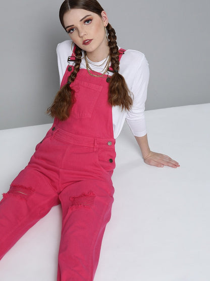 Women's Fuchsia Slouchy Denim Dungaree