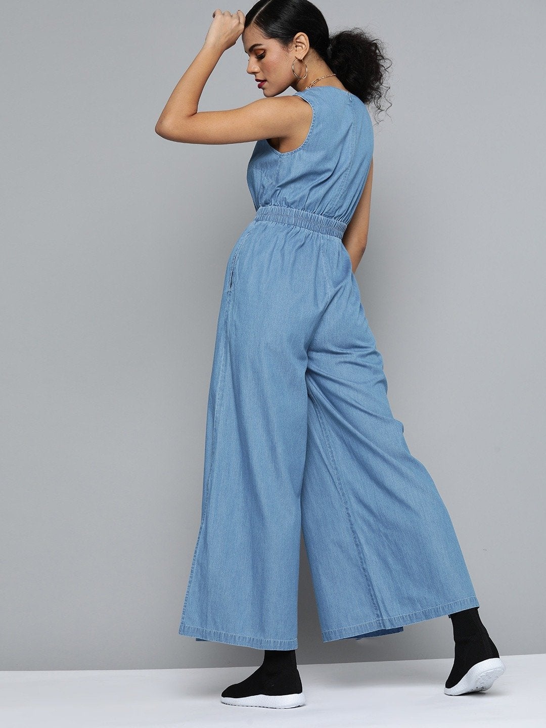 Women's Blue Sleeveless Tencel Jumpsuit