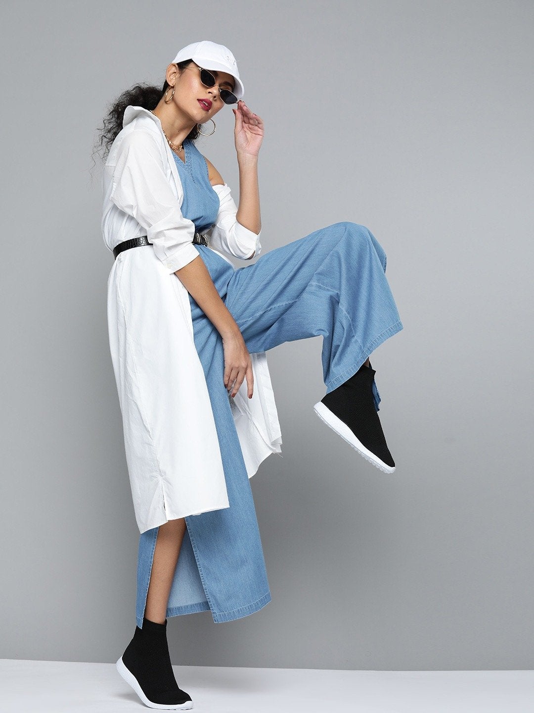 Women's Blue Sleeveless Tencel Jumpsuit
