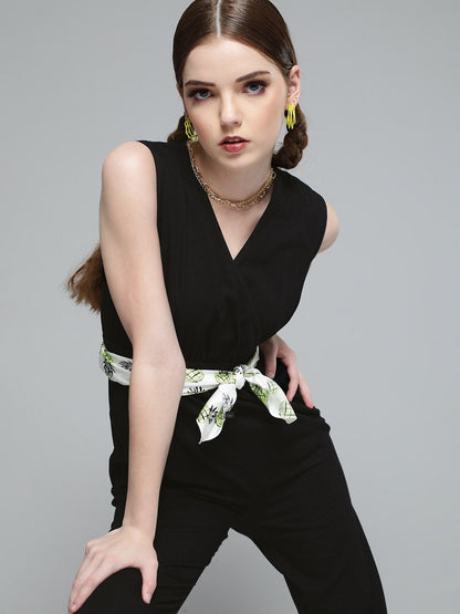 Women's Black Wrap Detail Tencel Jumpsuit