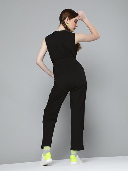 Women's Black Wrap Detail Tencel Jumpsuit